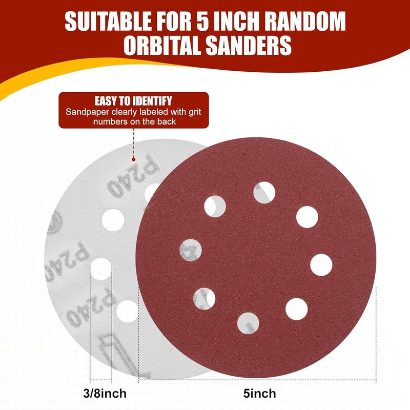 YNZDRWA 20 PCS 5 Inch Sanding Discs, 240 Grit Hook and Loop Sandpaper for Random Orbital Sander - Image 2